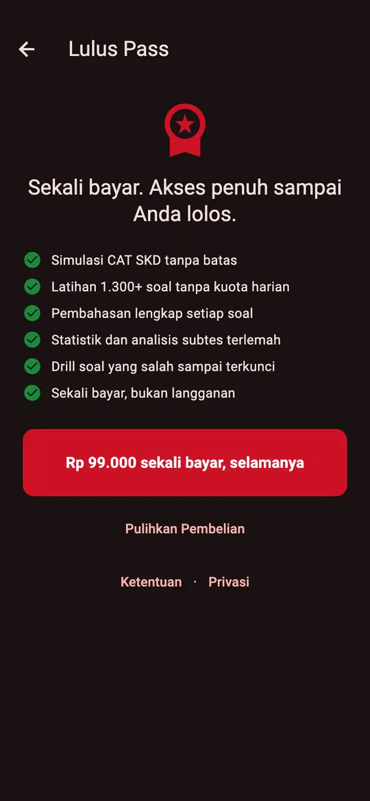 Lulus Pass, sekali bayar untuk akses penuh