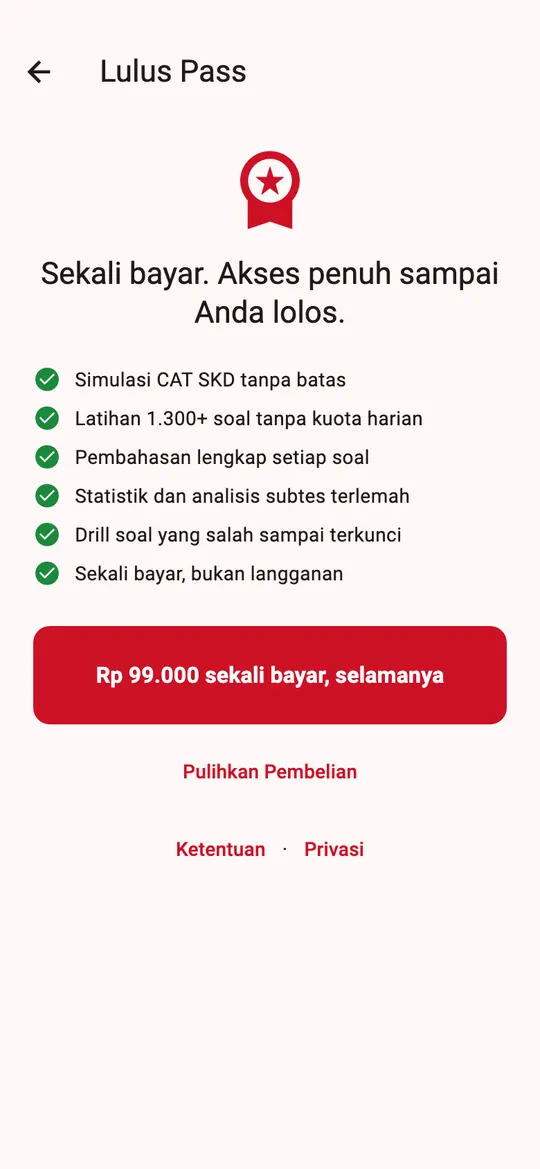 Lulus Pass, sekali bayar untuk akses penuh